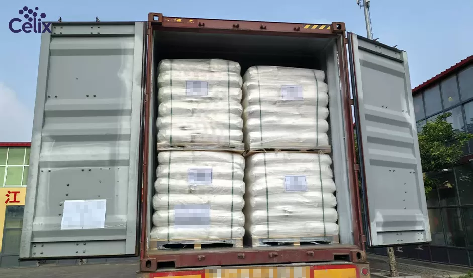 Celix Cellulose logistics team performing final quality inspections on palletized HPMC for global export.
